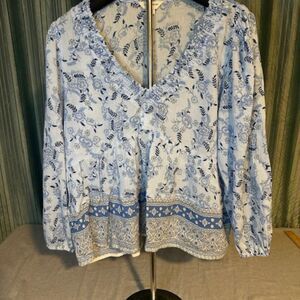 Lucky-brand Women's Blue and White Shirt